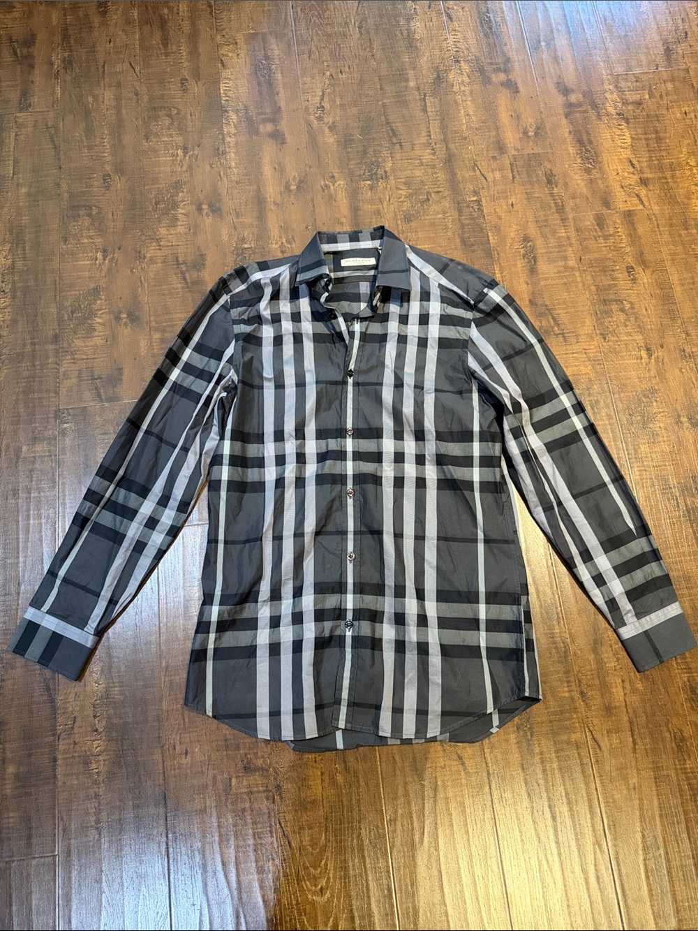 Burberry Black and Gray Plaid Long-Sleeve Dress Shirt